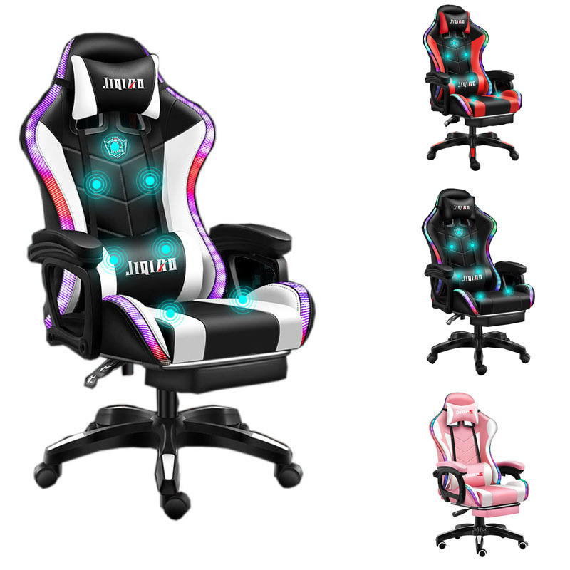 Top reclining led light up computer chair racing pink ergonomic pc gamer massage chair gamer rgb gaming chair