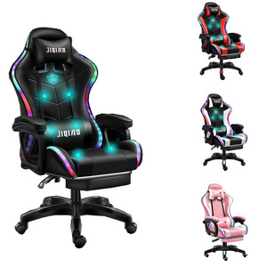 Top reclining led light up computer chair racing pink ergonomic pc gamer massage chair gamer rgb gaming chair