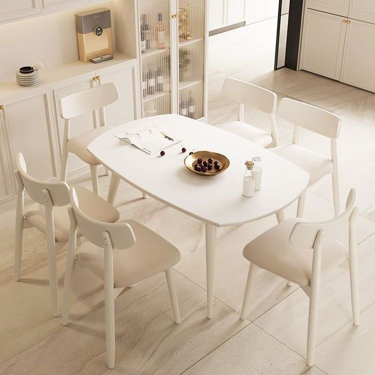 nordic hot selling modern luxury home furniture extendable white round rock plate light dining table chair set