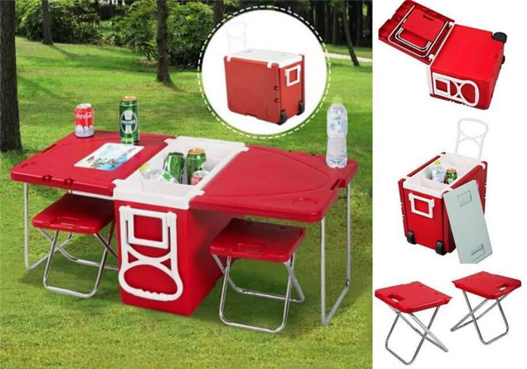 portable outdoor plastic 27L cooler box foldable table set bbq camping picnic folding table and chairs set