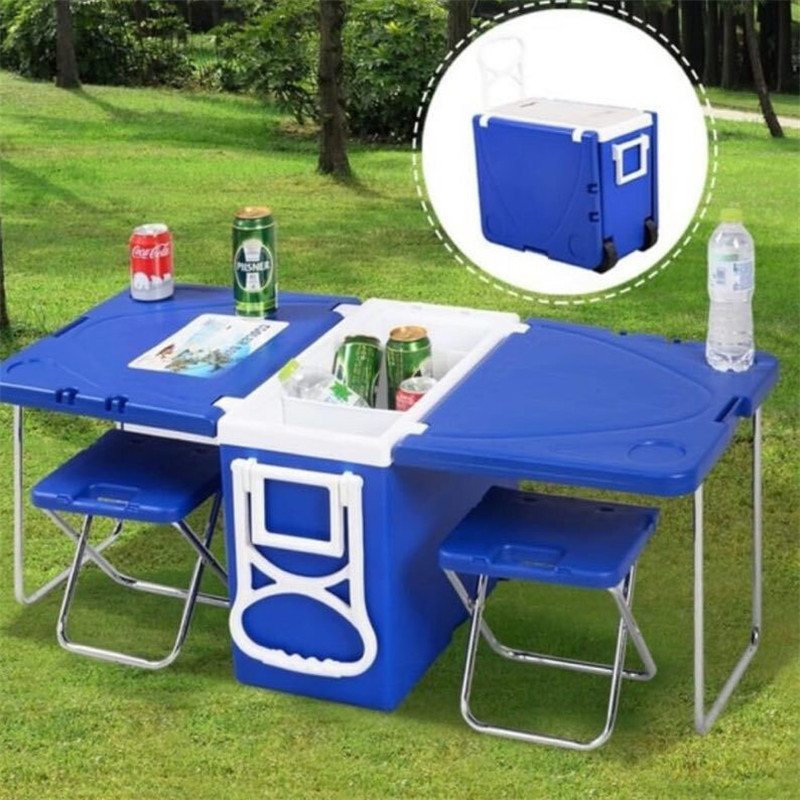 portable outdoor plastic 27L cooler box foldable table set bbq camping picnic folding table and chairs set