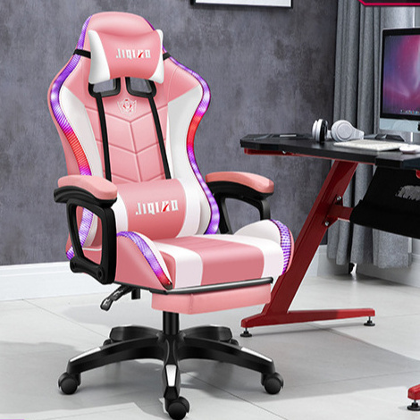 pink led rgb computer PC game chair gaming pu leather silla gamer massage racing gaming chair with lights and speakers