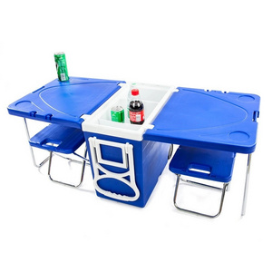 portable outdoor plastic 27L cooler box foldable table set bbq camping picnic folding table and chairs set