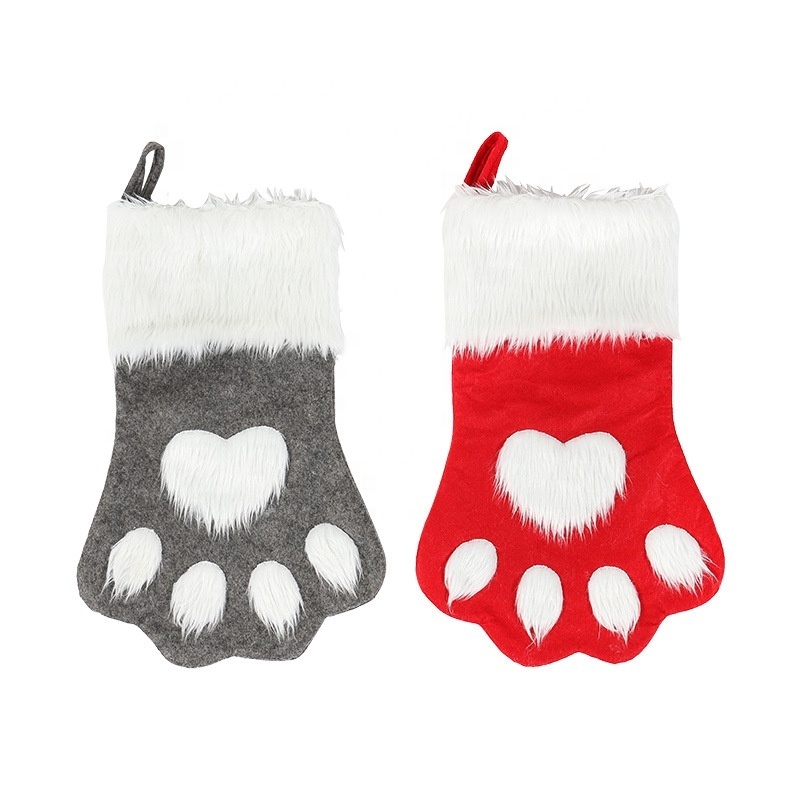 Top quality custom logo soft cute pet stocking pendant decoration supplies gift fuzzy christmas socks