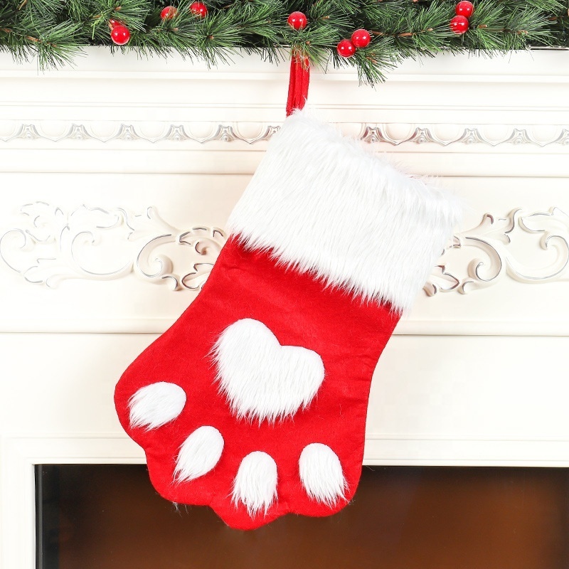 Top quality custom logo soft cute pet stocking pendant decoration supplies gift fuzzy christmas socks