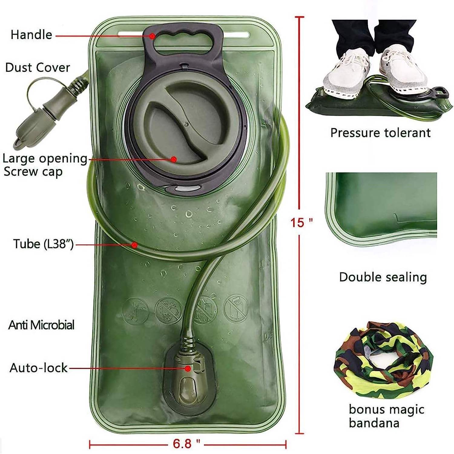 2L Water Bladder for Hiking Backpack Leak proof Water Reservoir Storage Bag 3L Drinking Water bag