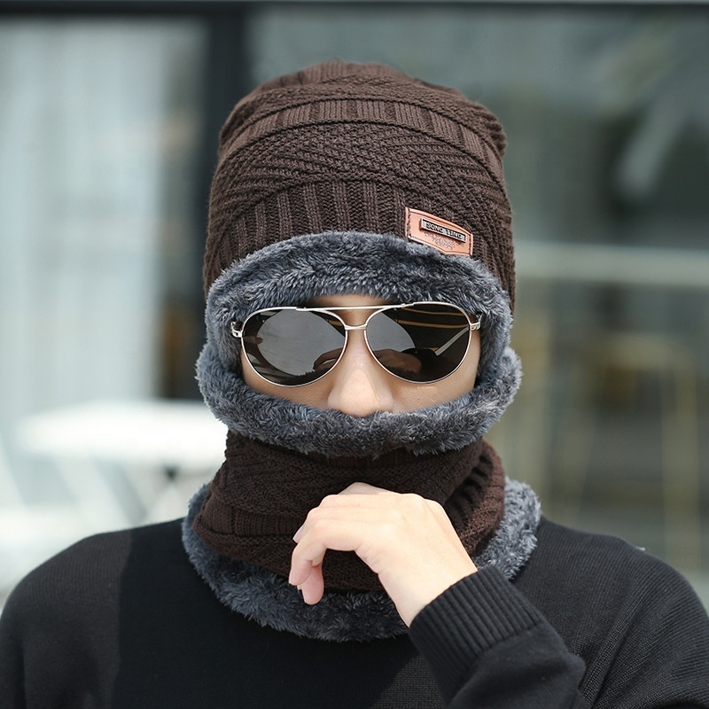 Top Quality Winter Outdoor Thick Pure Colours 2-pieces winter beanie hat scarf set warm knit