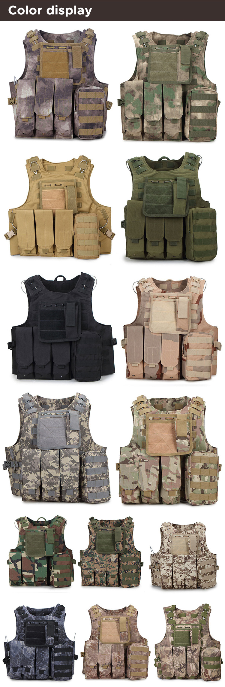 Custom quick release ballistic molle python oxford fabric security plate carrier camouflage hunting tactical vest