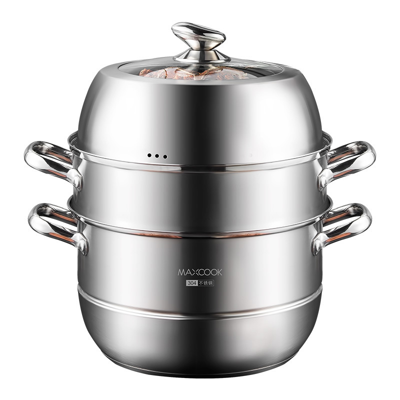 Hot Sale Maxcook  304 Stainless Steel 28cm Steamer 3-Layer Metal Food Steamer Pot for Cooking Kitchenware