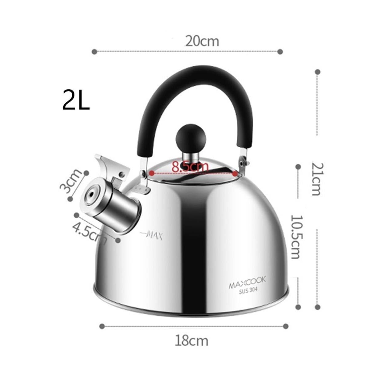 Maxcook  1.5L/2L/3L  Arabic Hot Sale Stainless Steel  Whistling Kettle Customized  Kitchen Metal Tea Pot  Tea Kettle