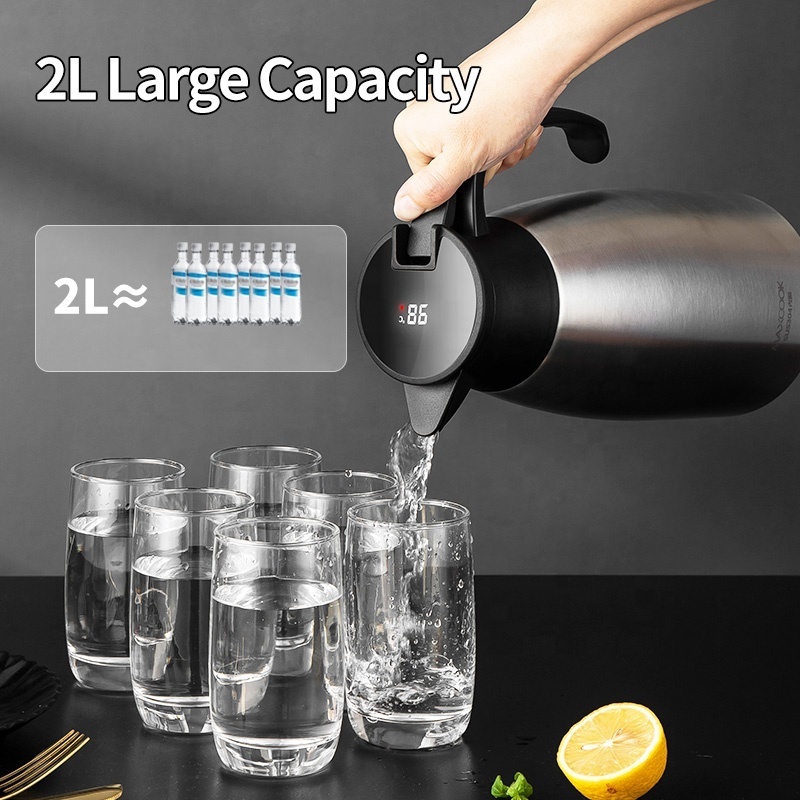 Valentine Gifts Hot Sales Led Temperature Sensor Glass Thermal Vacuum Insulated Thermos Carafe Flask Vacuum Coffee Carafe Kettle