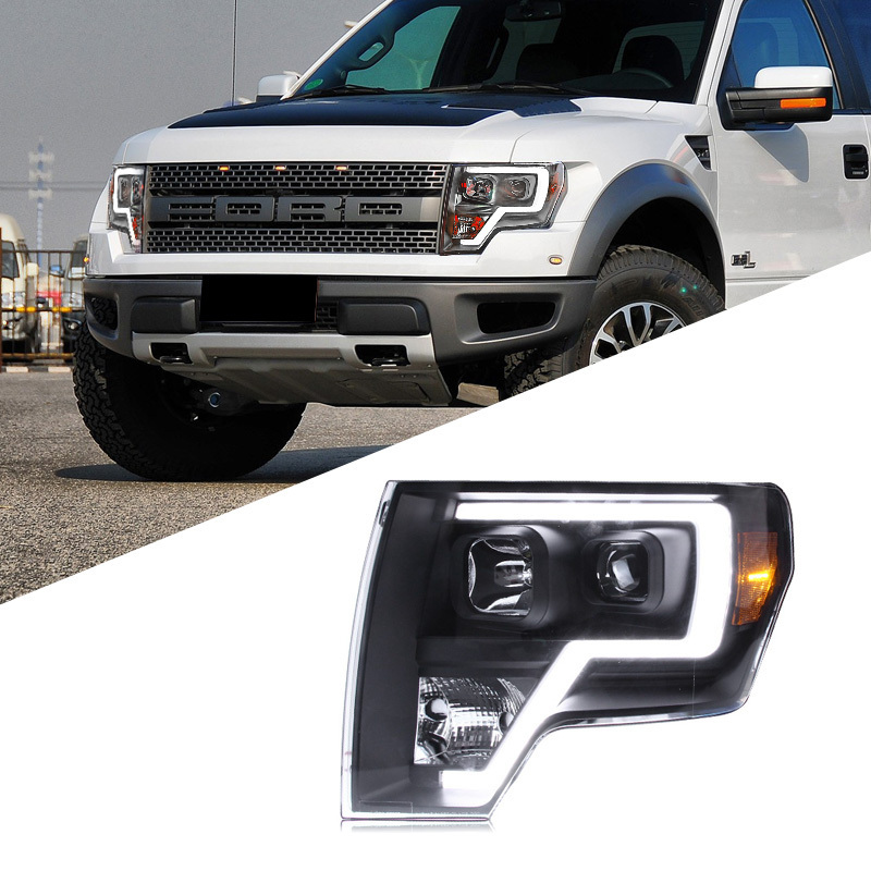 Pickup Truck Car Headlights For Ford Raptor F150 2008-2014 Dual Lens Xenon Lamp LED Daytime Running Light