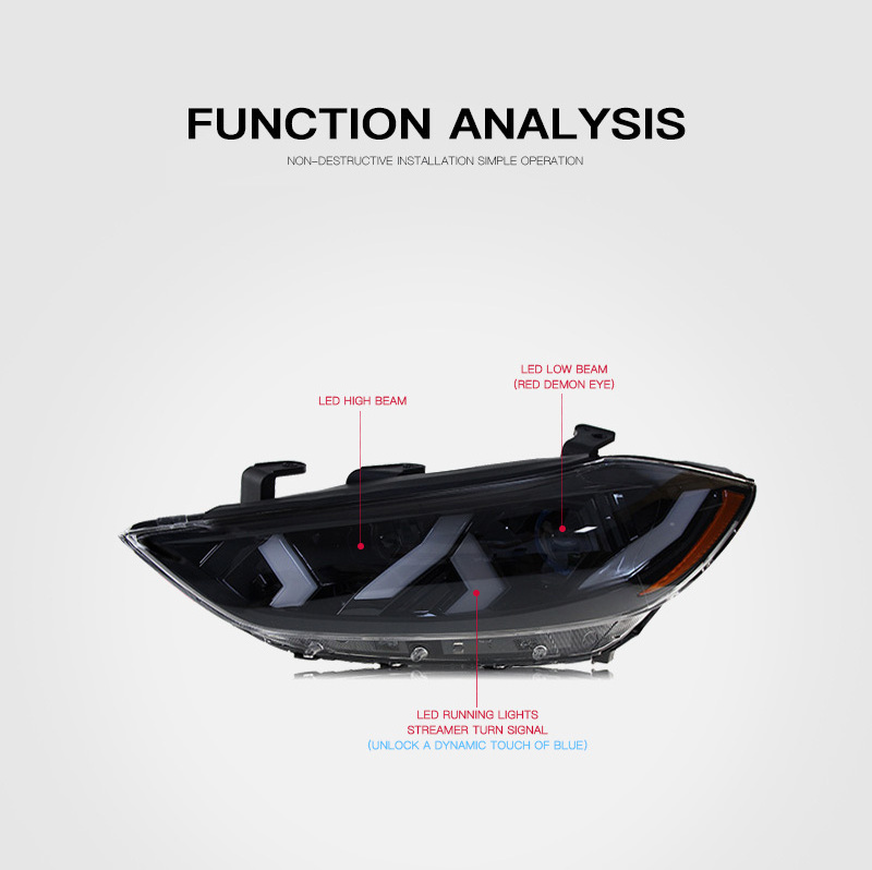 LED Light Model Cars Upgrade Lamborghini Style Headlights For Hyundai Elantra 2016-2021 Running Signal Lights Dynamic