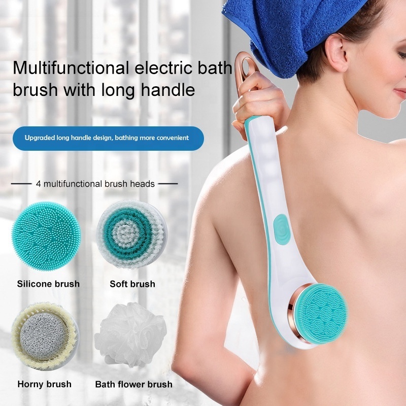 Personal care shower body back cleaning tool set Exfoliation Massage Brush Electric Multi-Function Long Handle Bath Brush