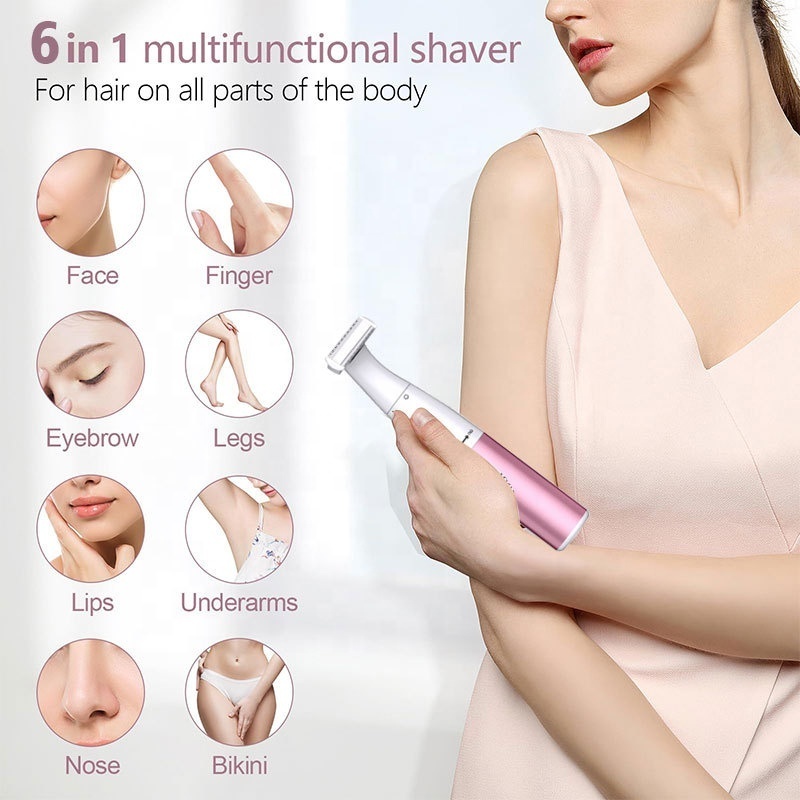 6 in 1 Multifunction Painless USB Body Epilator Hair Remover Nose Beard Eyebrow Bikini Trimmer Female Shaver