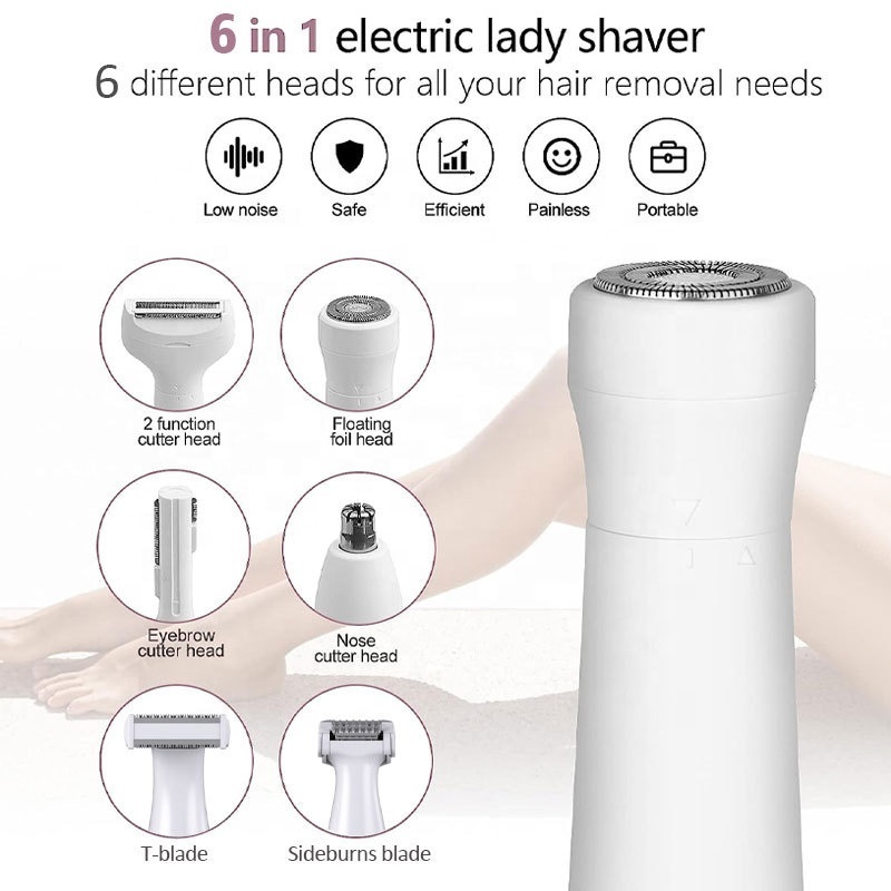 6 in 1 Multifunction Painless USB Body Epilator Hair Remover Nose Beard Eyebrow Bikini Trimmer Female Shaver