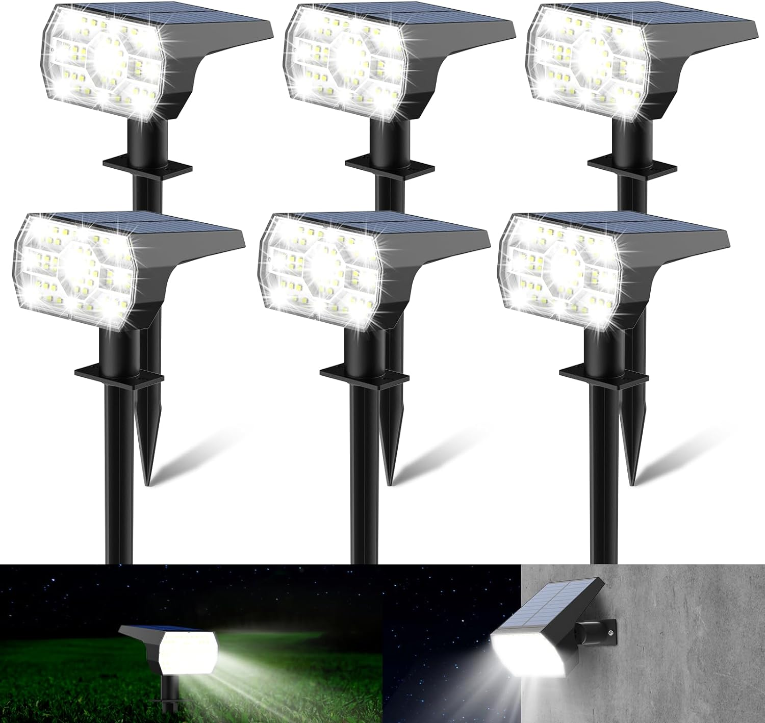 Solar Spotlight Outdoor Waterproof, 3 Lighting Modes Outdoor Solar Landscape Lights, 56 LED Solar Lights Dusk to Dawn 6-Pack