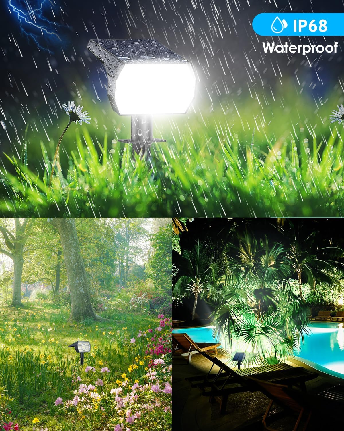 Solar Spotlight Outdoor Waterproof, 3 Lighting Modes Outdoor Solar Landscape Lights, 56 LED Solar Lights Dusk to Dawn 6-Pack