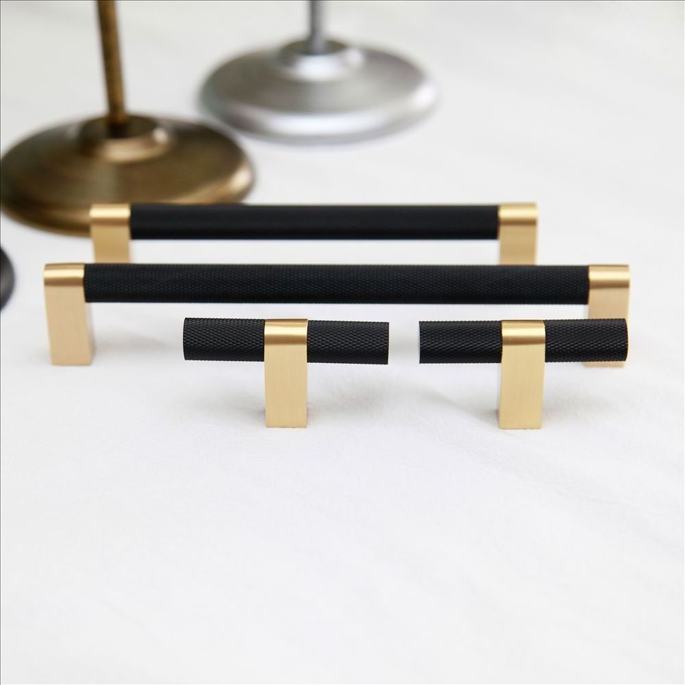 MAXERY Modern Knurled Cabinet Handle, Luxury Furniture Hardware Gold and Matte Black Drawer Knobs Cabinet Knobs