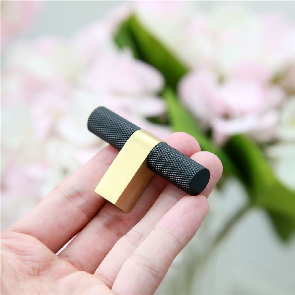 MAXERY Modern Knurled Cabinet Handle, Luxury Furniture Hardware Gold and Matte Black Drawer Knobs Cabinet Knobs