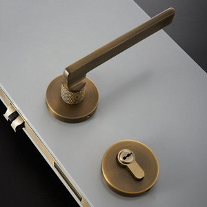 MAXERY  New Design Brass Knurled Interior Door Handles with Locks Lever Type Handle Locks decorative brass door handles