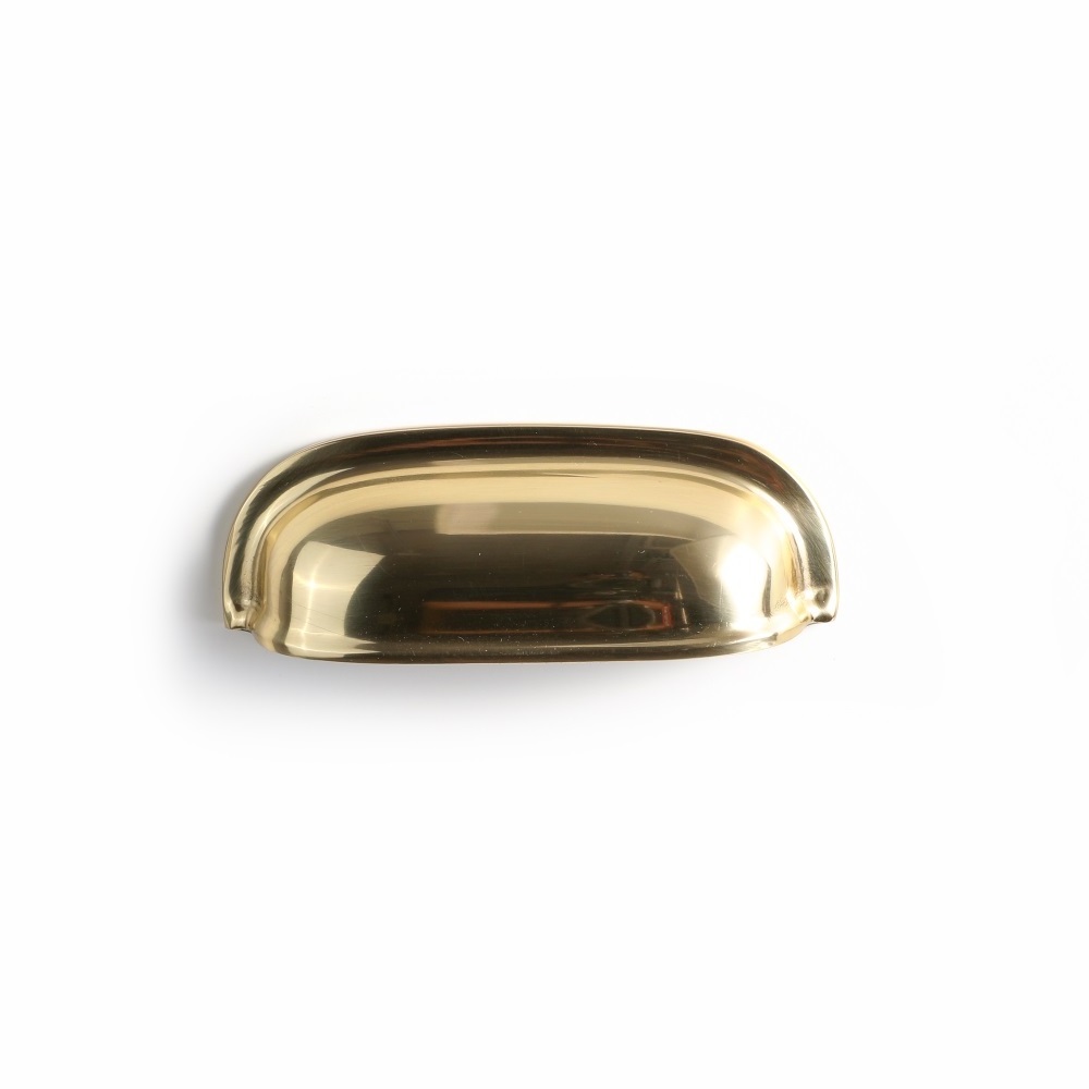 Maxery Shining Solid Brass Cup Handle Trendy Shell Semicircle Cabinet Pull Handle Furniture Hardware for Cabinet Drawer Cupboard