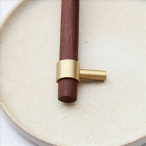 Walnut Rod Handle with Golden Brass Leg Classic Modern Style for Wooden Doors Closet Door Handle Kitchen Bedroom Bathroom Handle