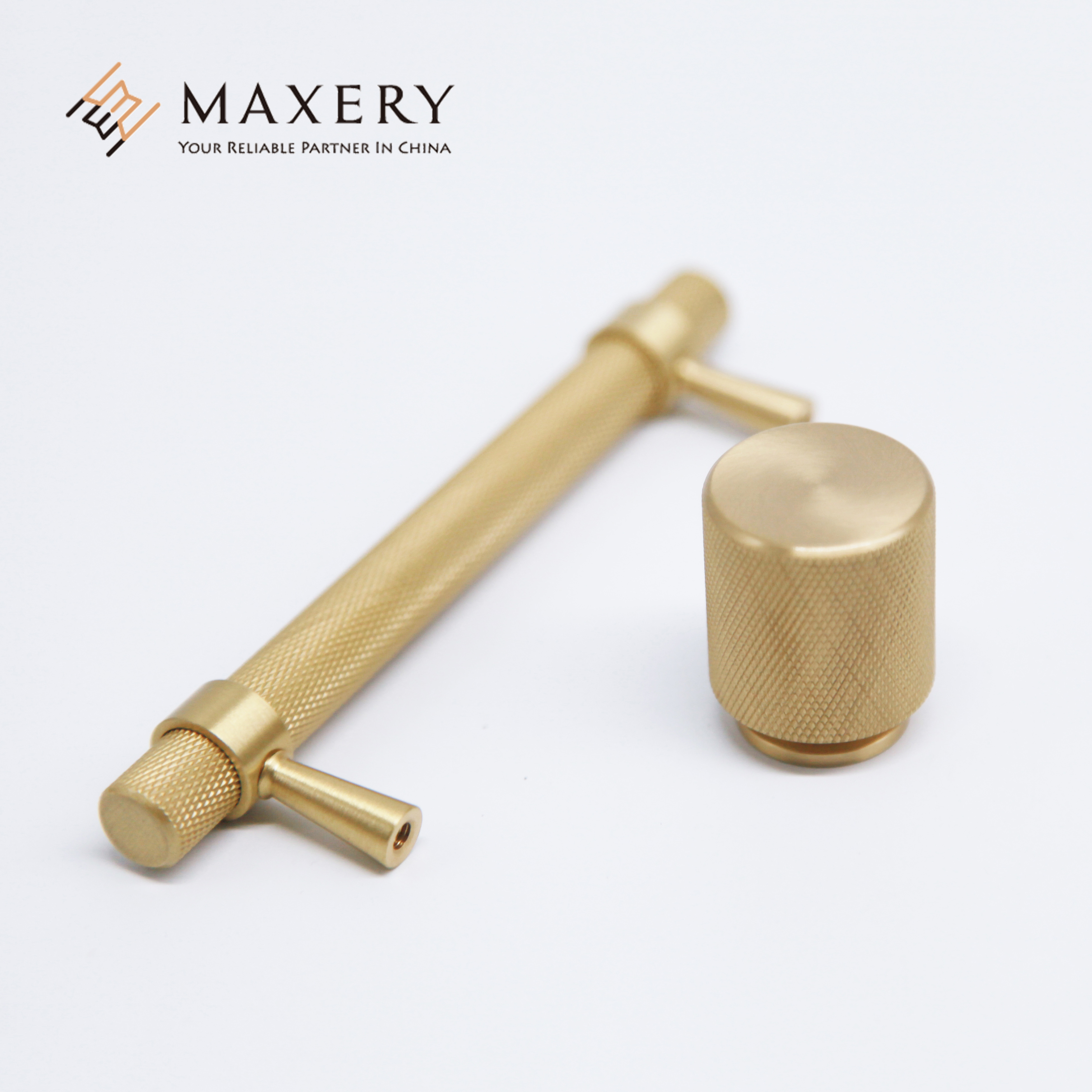 Maxery Brass Furniture Handles and Knobs Home Decoration Knurled Cylinder Solid Brass Cabinet Knobs Replacement Door Knobs