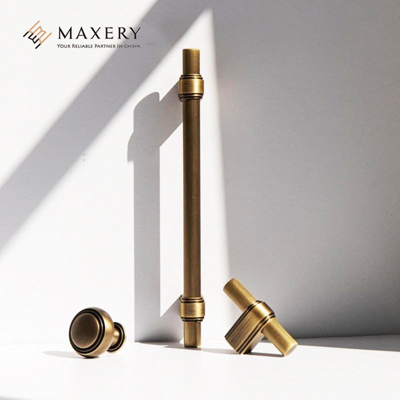 Maxery Wholesale Decorative Knobs and Cabinet Handle for Kitchen Brushed Gold Drawer Pulls Drawer Knobs