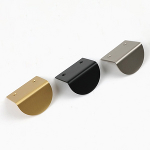 Maxery Simple Modern Solid Brass Furniture Handle Matt Black Half-Moon Pull Handles Semi-Circle Dresser Edge Pulls