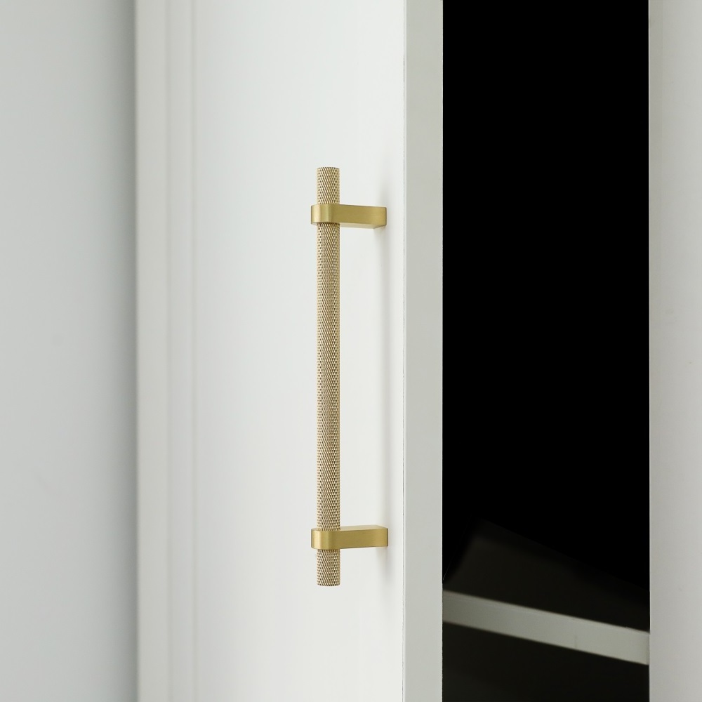 Brass Knurled Cabinet Pull with Satin Brass furniture handles