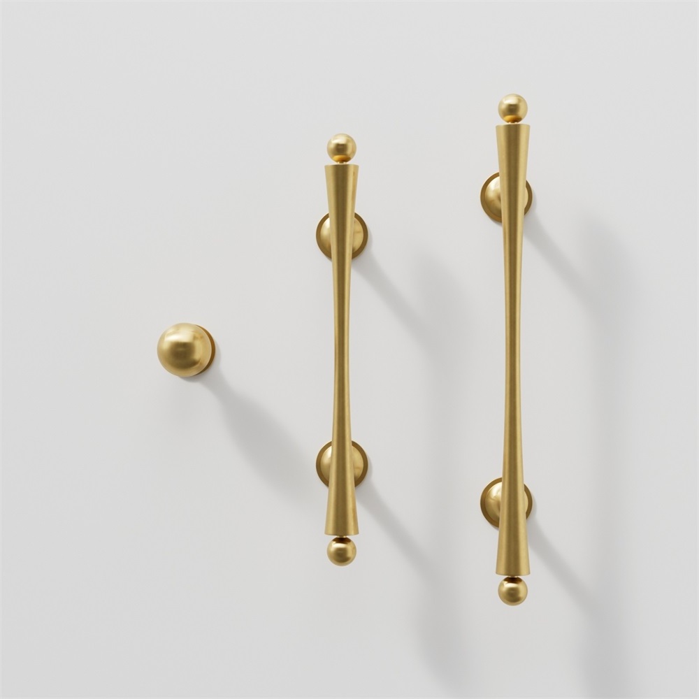 Maxery Luxury Metal Brass Handle Unique Design Ball Satin Brass Cabinet Handles Furniture Handles Knobs for Cabinet Drawer