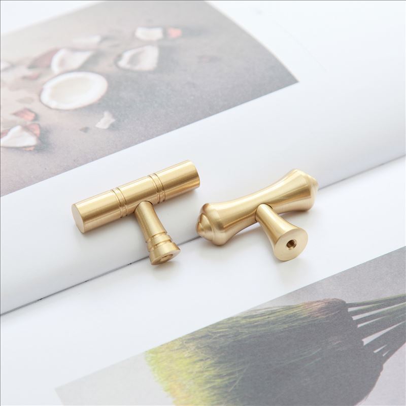 MAXERY Gold Pull Cabinet Handle Solid Brass Wardrobe Kitchen Cabinet Handles T- bar Furniture Handles Pulls and Knobs