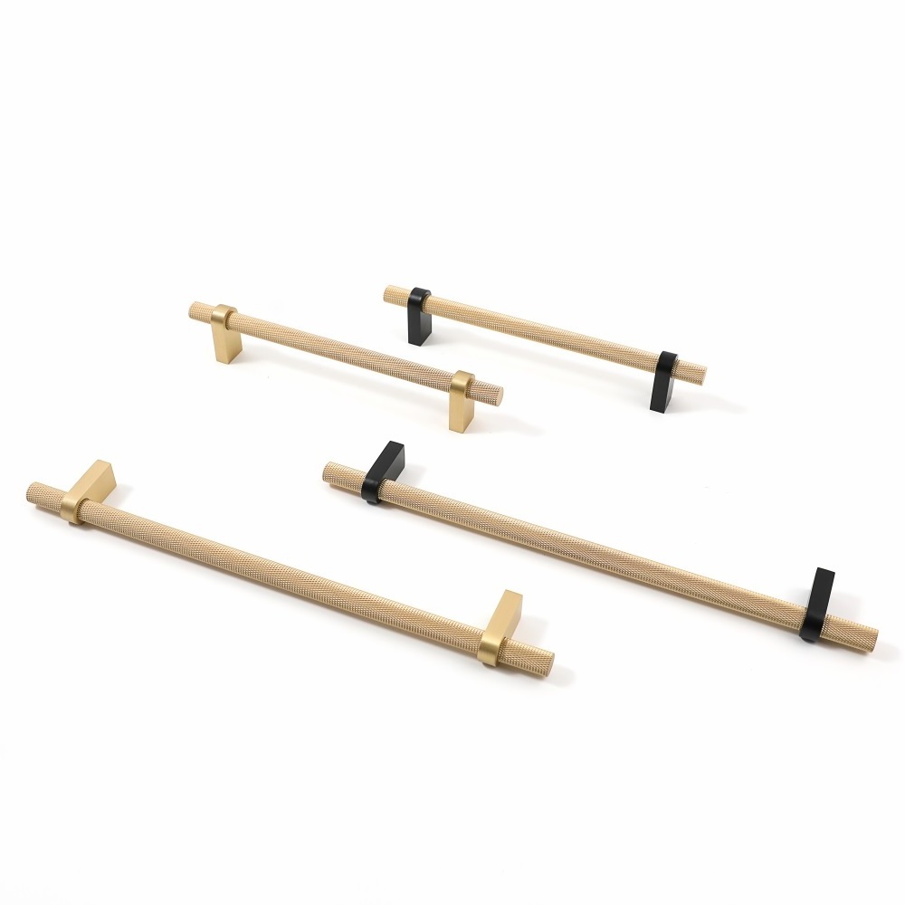 Brass Knurled Cabinet Pull with Satin Brass furniture handles