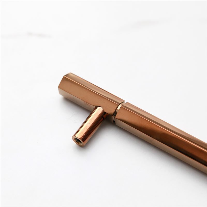 MAXERY Satin Copper (Rose Gold) Cabinet Hardware Euro Style Hexagonal Brass Bar Handle Pull - 96mm Hole Centers