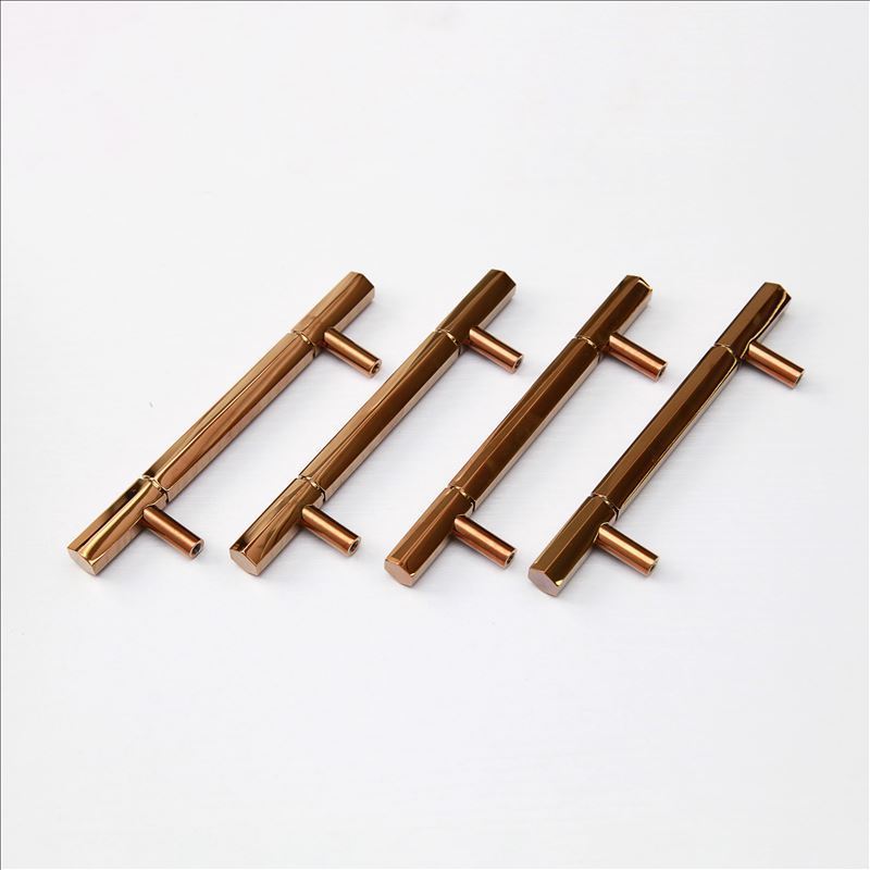 MAXERY Satin Copper (Rose Gold) Cabinet Hardware Euro Style Hexagonal Brass Bar Handle Pull - 96mm Hole Centers