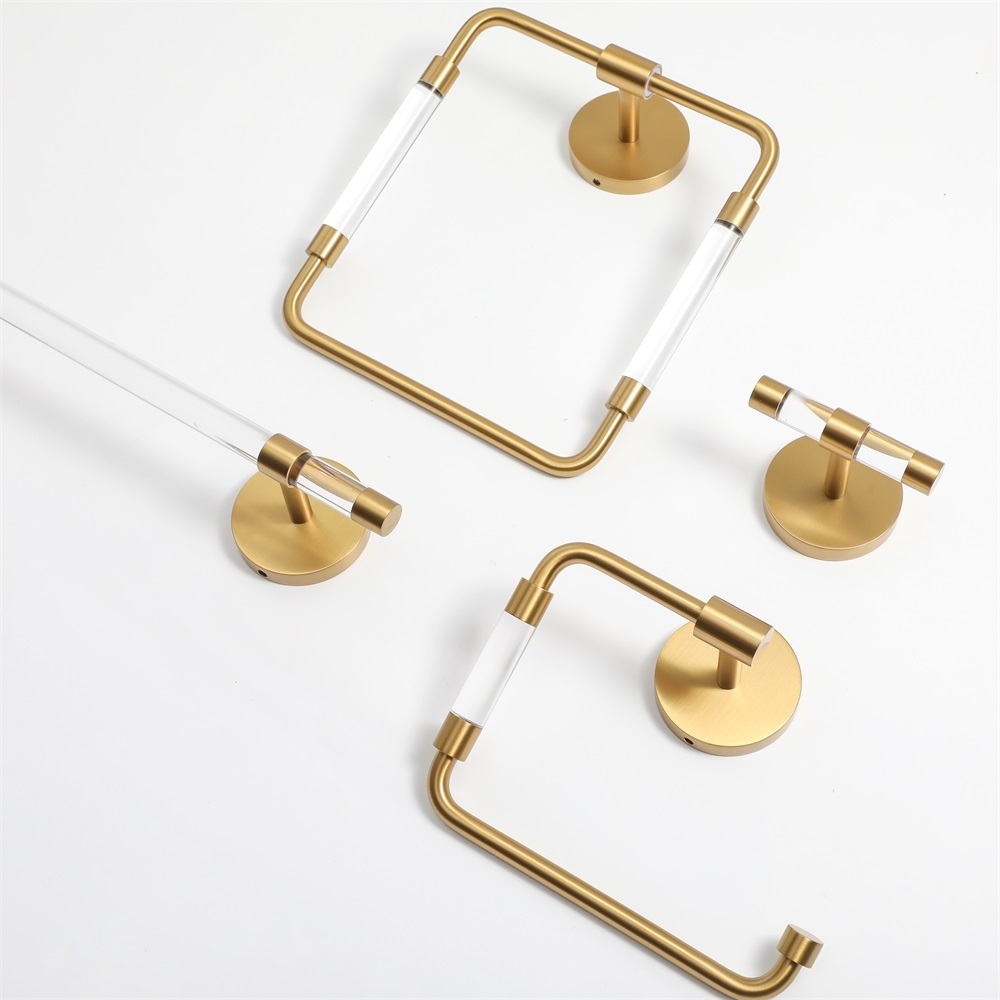 Maxery Modern Wall Mounted Amber Brass Acrylic Towel Rack Towel Ring Clothes Racks & Rails Wall Bath Towel Holder