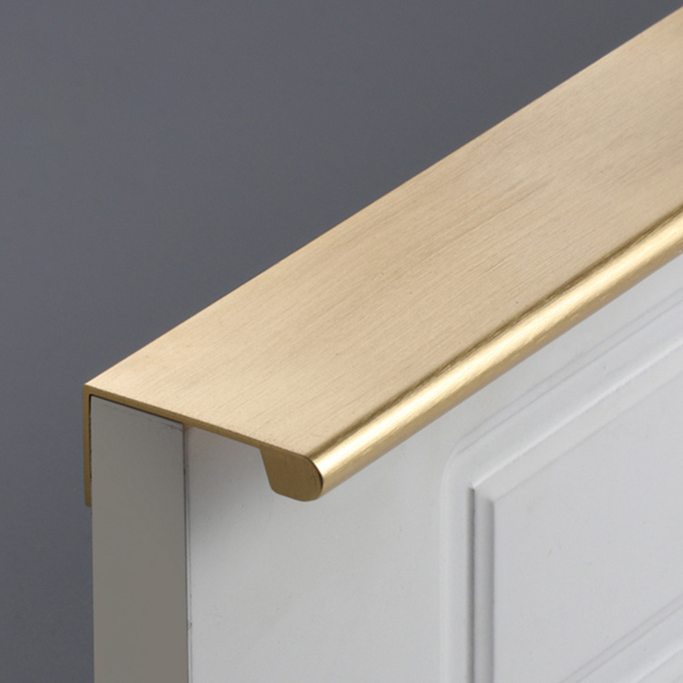 Finger Edge Pull Concealed Handle,Aluminum Alloy Home Kitchen Door Drawer Cabinet Handle, Modern Style Brushed Gold Drawer Pull