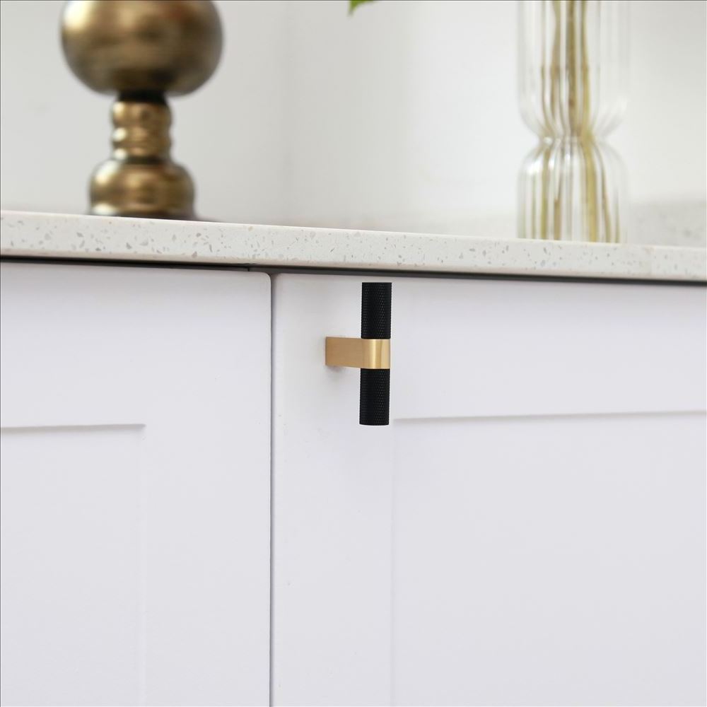 MAXERY Modern Knurled Cabinet Handle, Luxury Furniture Hardware Gold and Matte Black Drawer Knobs Cabinet Knobs