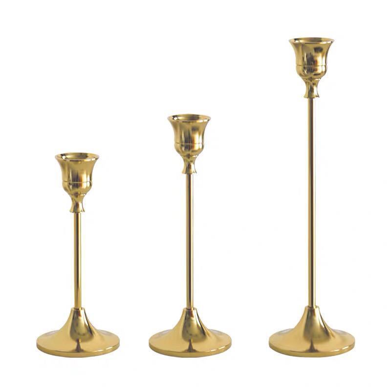 Maxery Candlestick Holder Gold Brass Candle Holders Three Height For Wedding Romantic Table Centerpieces Brushed Satin Brass