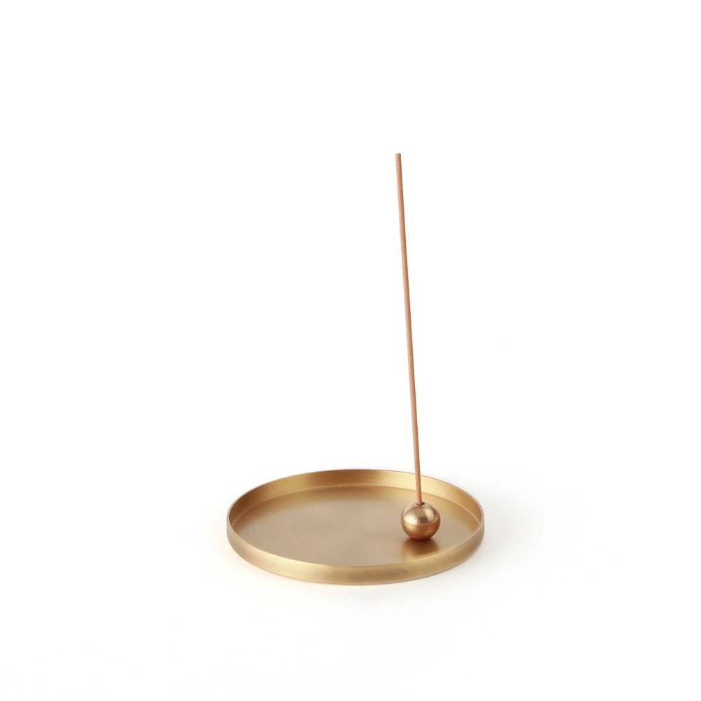 MAXERY Solid Brass Incense Holder with Ash Catcher, Minimalist Incense Burner with Round Ashtray Incense Stick Holder