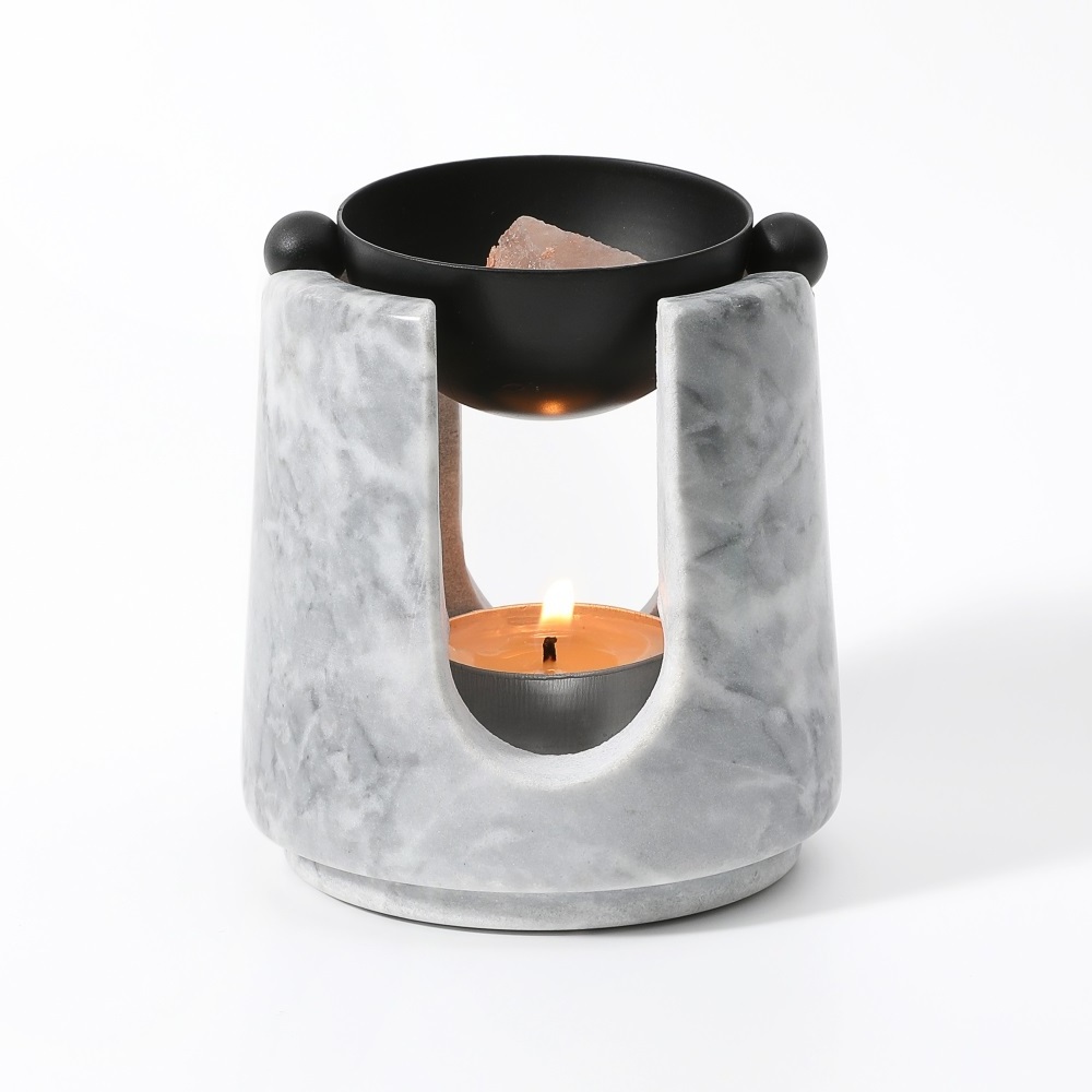 MAXER New Design Aroma Essential Oil Candle Burner Ceramic Oil Burner Wax Melt Warmer Brass and Marble Tea Light Holder