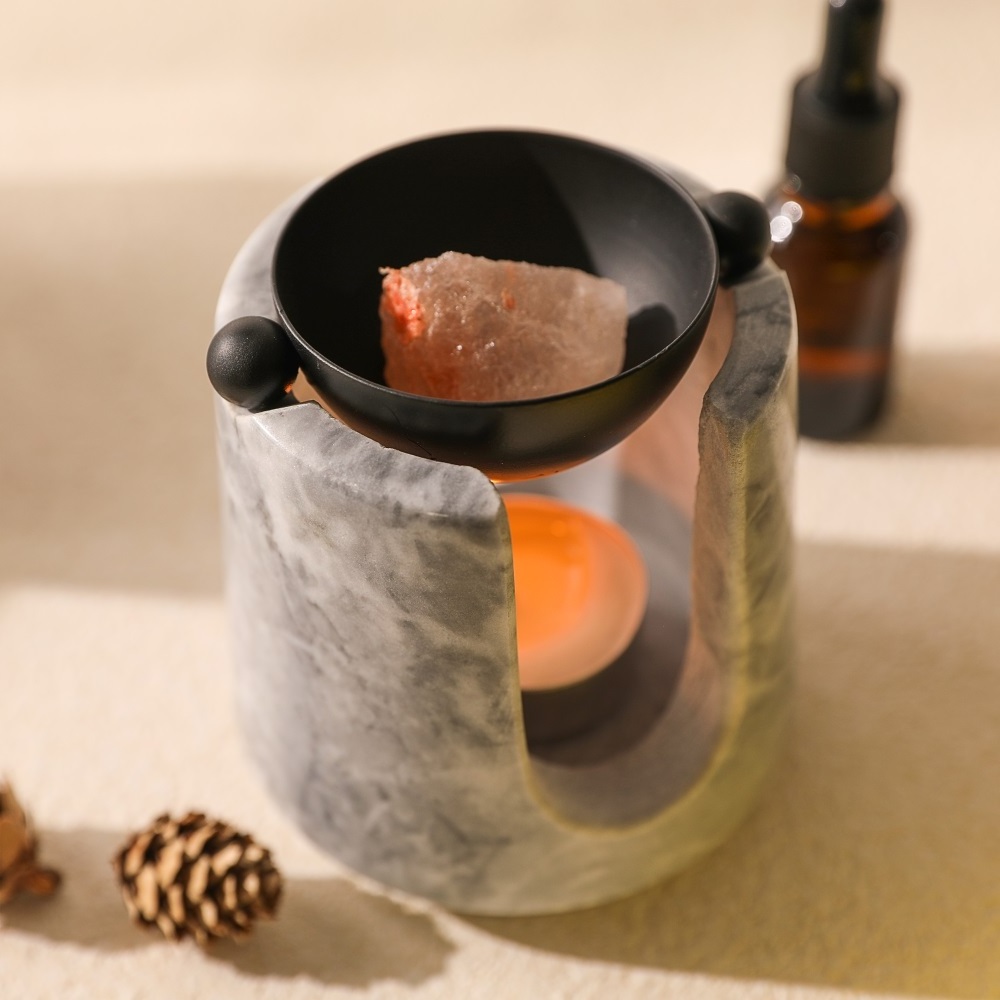 MAXER New Design Aroma Essential Oil Candle Burner Ceramic Oil Burner Wax Melt Warmer Brass and Marble Tea Light Holder