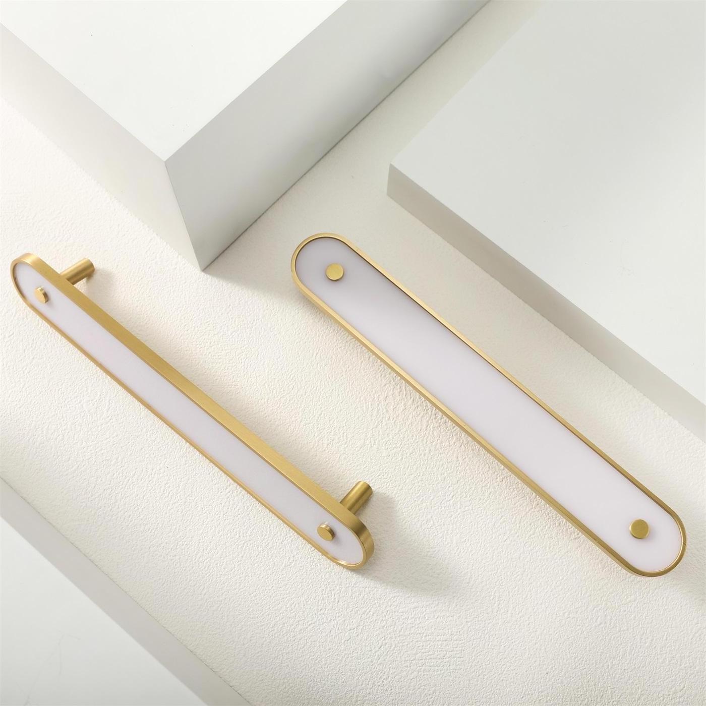 Maxery Unique Design Pull Handle Acrylic Brass Cabinet Handle White Furniture Handle for Home Hotel Decoration