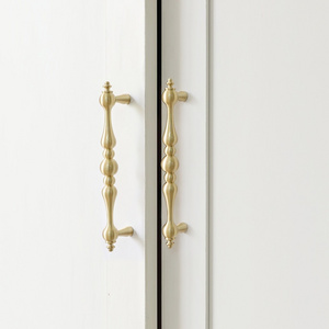 Antique Beauty Solid Brass Handle Cabinet Pull Brushed Light Gold Furniture Handles Knobs Kitchen Hardware