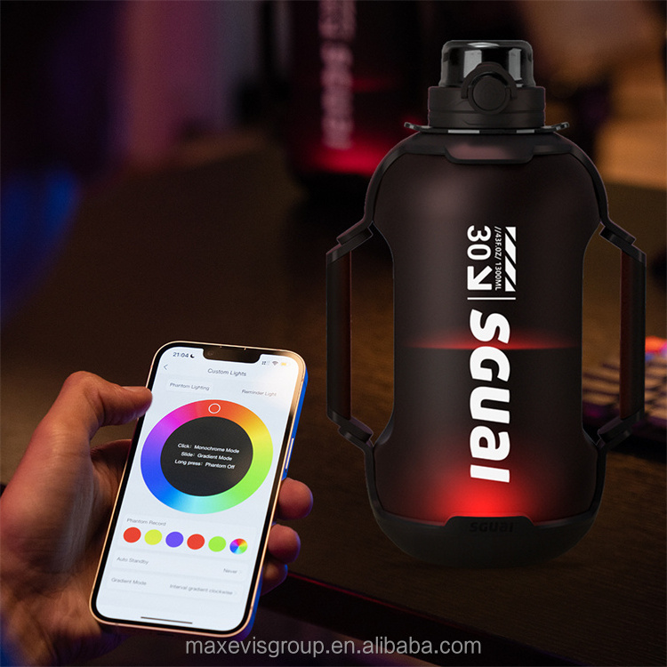 Hot sale 44oz sports water bottles tracks water intake drinking bottle tritan sguai smart water bottle with led light