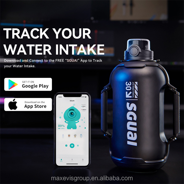 Hot sale 44oz sports water bottles tracks water intake drinking bottle tritan sguai smart water bottle with led light