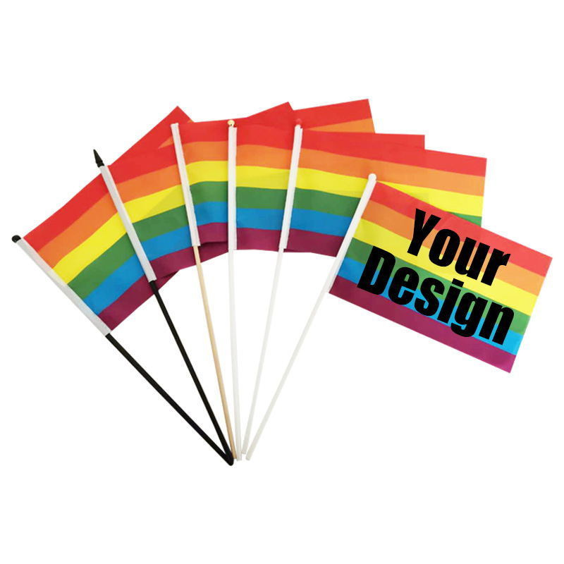 Wholesale Progress Pride Hand Flags Pride Flag Polyester Lgbt Rainbow Progress Pride Stick Flags