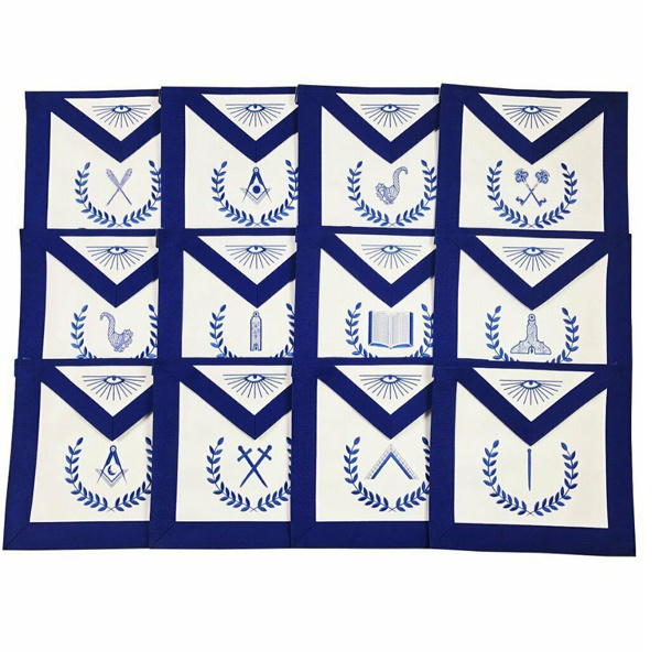 Masonic Regalia Blue Lodge Officers Aprons Set of 12 Aprons Wholesale Customized Logo Printed Masonic Aprons