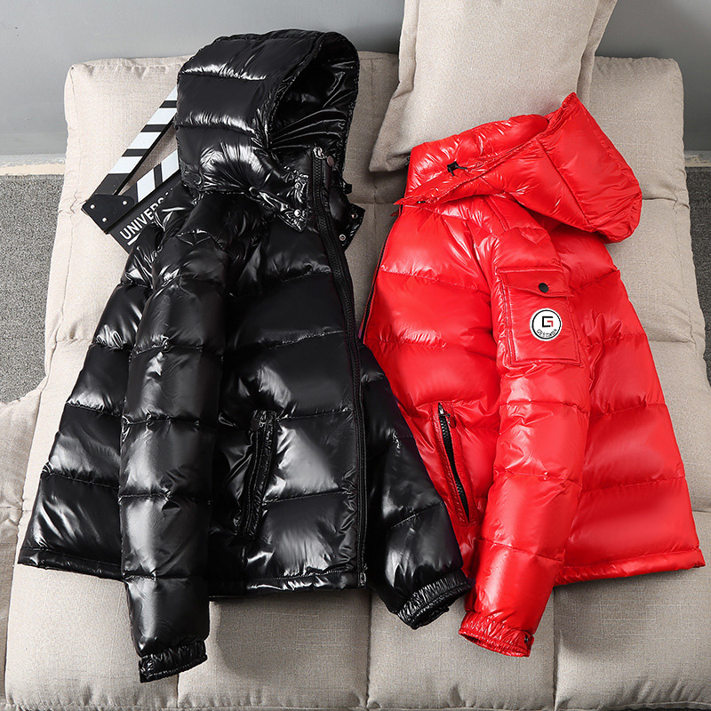 Full Zipped Shiny Black Nylon Winter Padded Cotton Custom Puffer Down Jacket